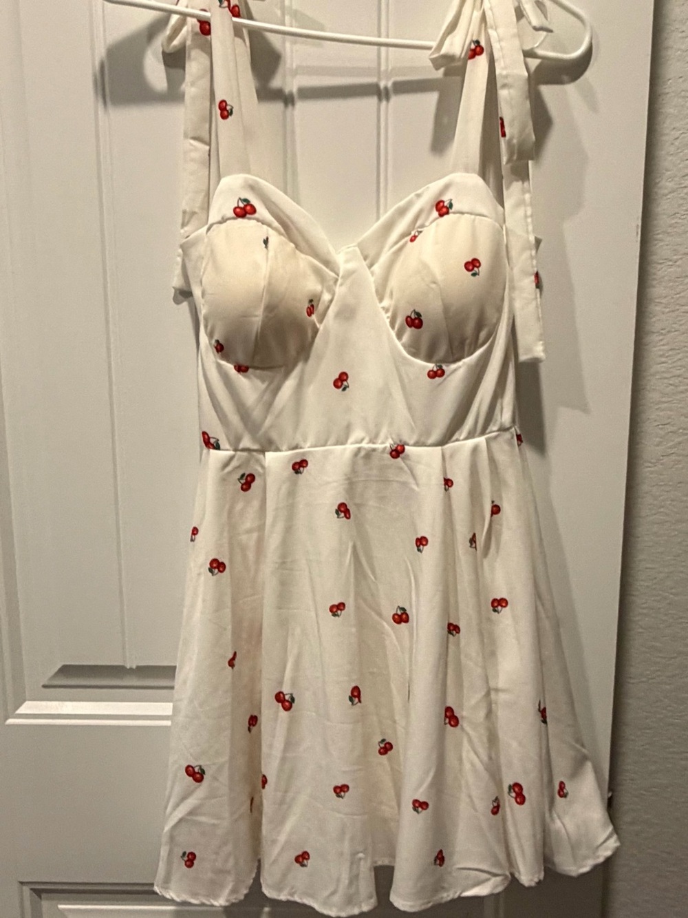 Junior Cherry Print Tie-Strap Slip Dress - built in bras
